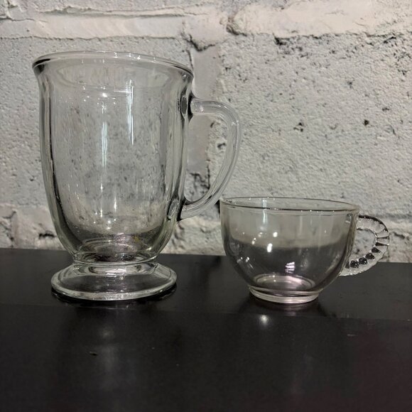 Vintage Glass Mug & Teacup Set 2 Piece - Picture 1 of 5